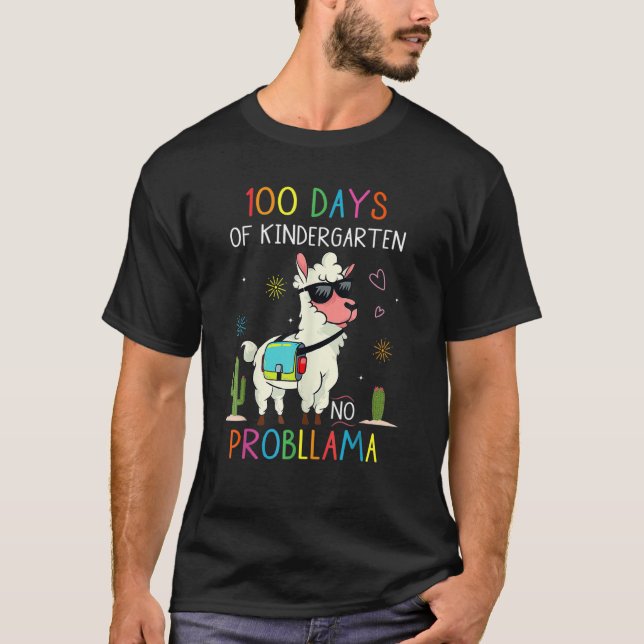 100 Days Of Kindergarten No Probllama Funny Llama  T-Shirt (Front)