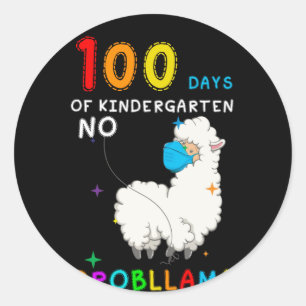 100 Days of Kindergarten No Probllama Llama Mask Classic Round Sticker