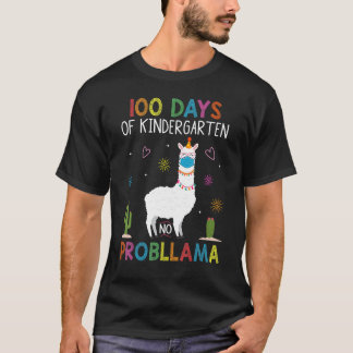 100 Days of Kindergarten No Probllama Llama Mask Q T-Shirt