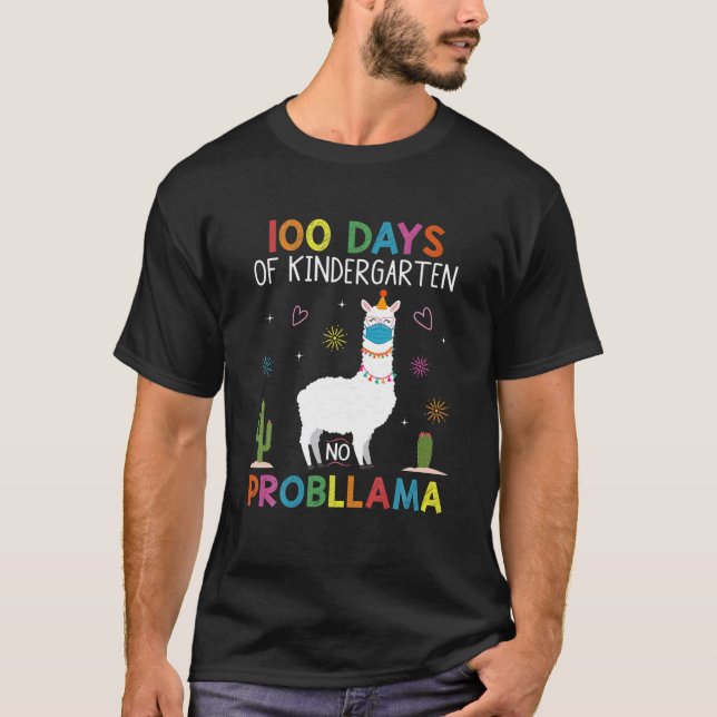 100 Days Of Kindergarten No Probllama Llama Mask Q T-Shirt (Front)