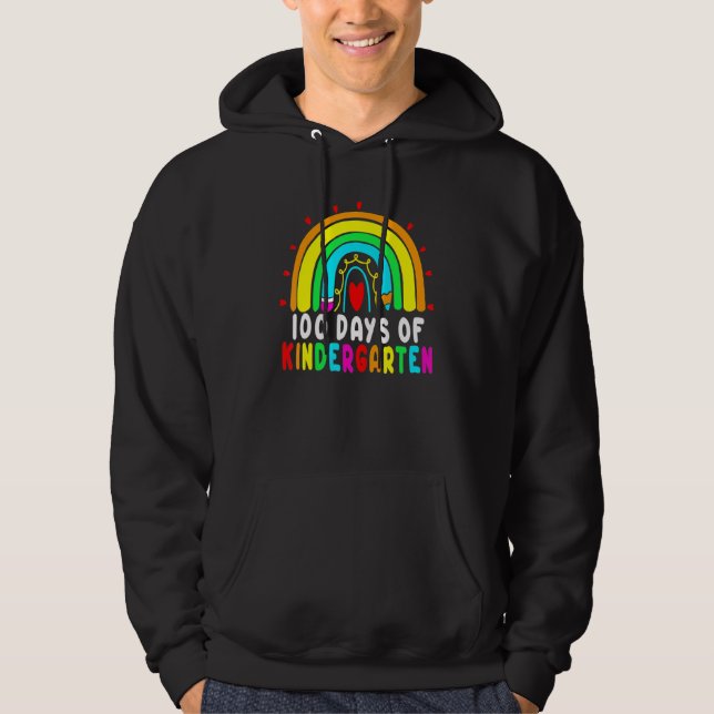 100 Days Of Kindergarten Rainbow 100th Day School  Hoodie (Front)