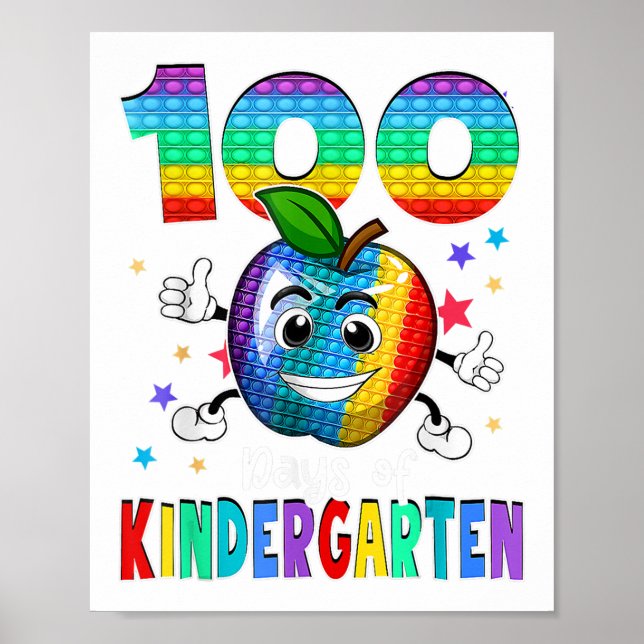 100 Days Of Kindergarten School Happy 100th Day Po Poster (Front)