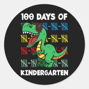 100 Days Of Kindergarten T-rex Dino Preschool Stud Classic Round Sticker