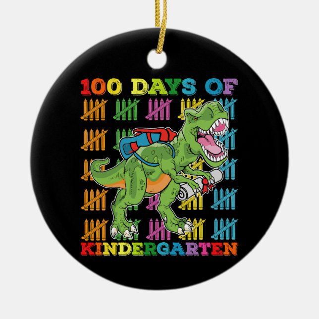 100 Days Of Kindergarten T Rex Dinosaur School Ceramic Ornament (Front)