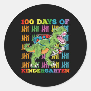 100 Days Of Kindergarten T Rex Dinosaur School Classic Round Sticker
