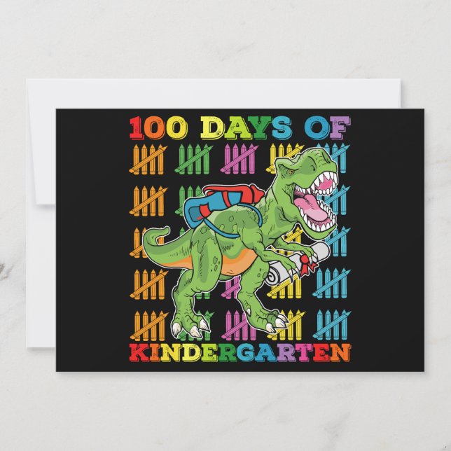 100 Days Of Kindergarten T Rex Dinosaur School Invitation (Front)