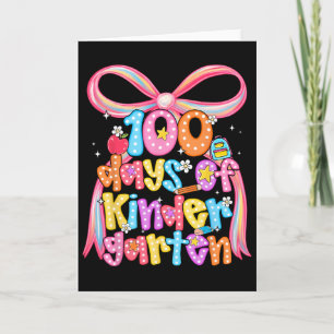 100 Days Of Kindergarten Teacher Coquette Bow Girl Card