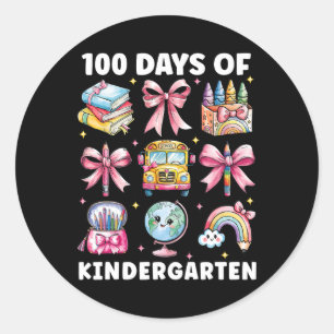 100 Days Of Kindergarten Teacher Kids Coquette Bow Classic Round Sticker