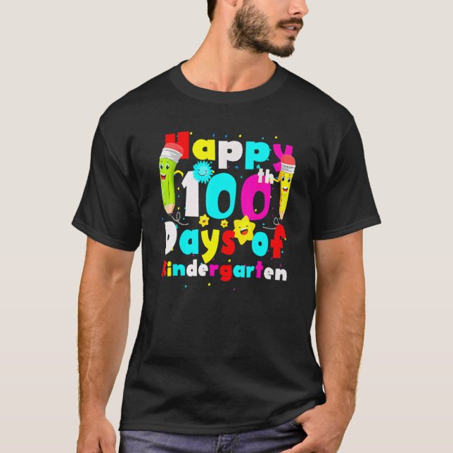 100 Days Of Kindergarten Teacher Student 100 Days  T-Shirt (Front)