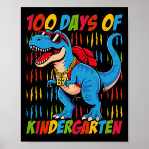 100 Days Of Kindergarten Trex Dinosaur Kids Boys S Poster