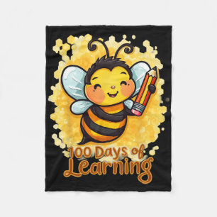 100 Days Of Learning Cute Bee 100 Days Of School Fleece Blanket