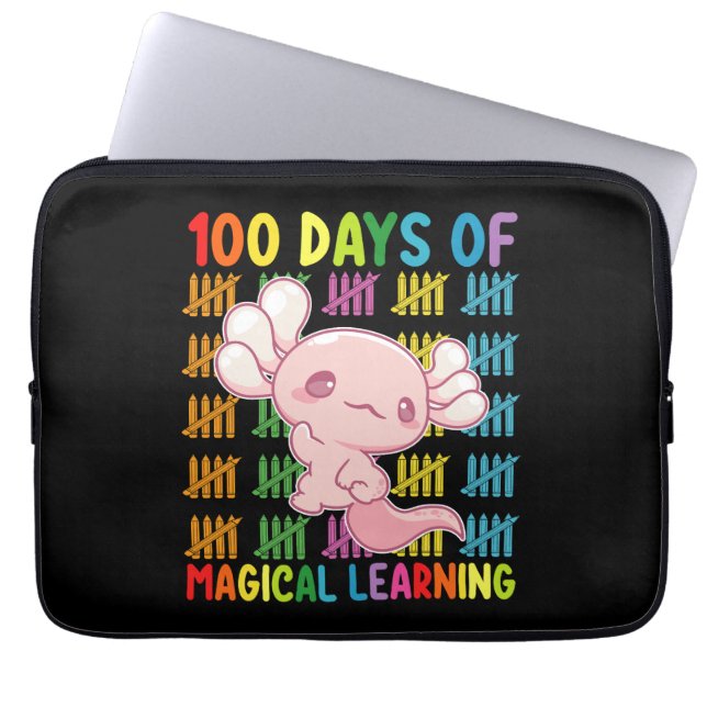 100 Days Of Magical Learning Axolotl School Laptop Sleeve (Front)