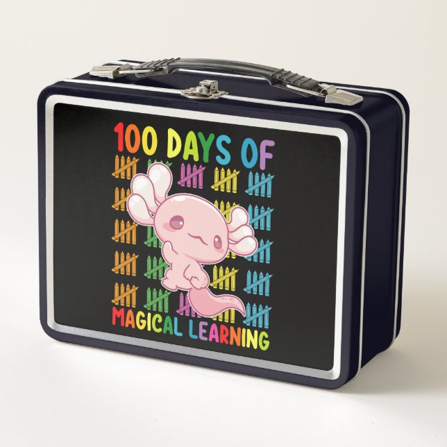 100 Days Of Magical Learning Axolotl School Metal Lunch Box (Front)