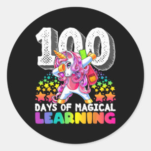 100 days of magical learning dabbing unicorn gift classic round sticker
