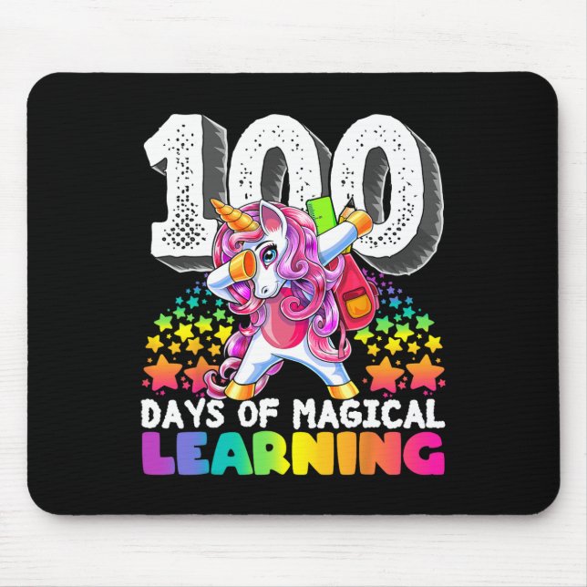 100 days of magical learning dabbing unicorn gift  mouse pad (Front)