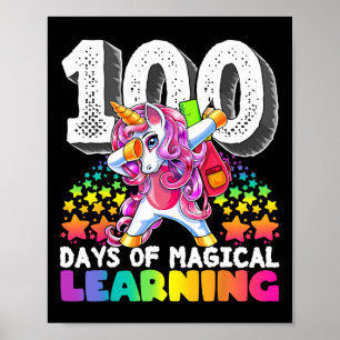 100 days of magical learning dabbing unicorn gift poster