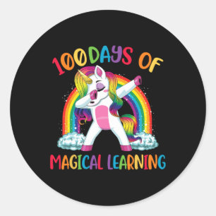 100 days of magical learning dabbing unicorn girls classic round sticker