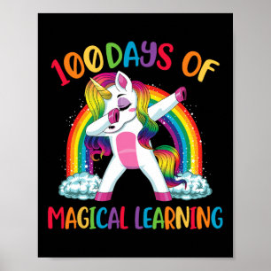 100 days of magical learning dabbing unicorn girls poster