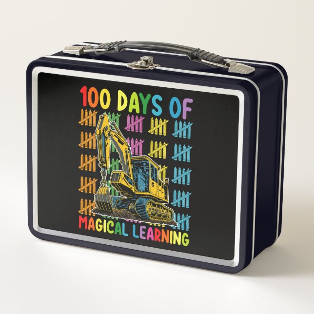 100 Days Of Magical Learning Excavator School Metal Lunch Box (Front)