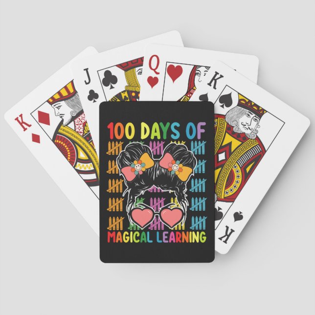 100 Days Of Magical Learning Messy Bun School Playing Cards (Back)