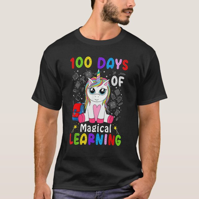 100 Days Of Magical Learning School Unicorn 100 Da T-Shirt (Front)