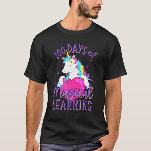100 Days of Magical Learning School Unicorn Girls T-Shirt (Front)