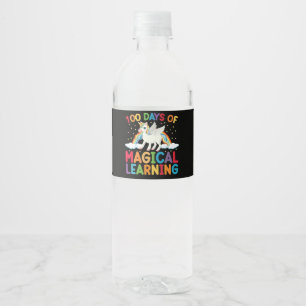 100 Days Of Magical Learning School Unicorn Girls Water Bottle Label