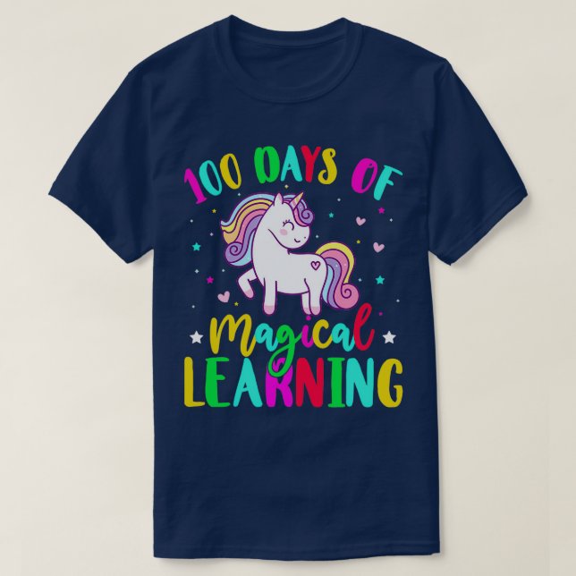 100 Days of Magical Learning School Unicorn Studen T-Shirt (Design Front)