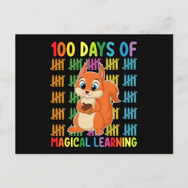 100 Days Of Magical Learning Squirrel School Postcard (Front)