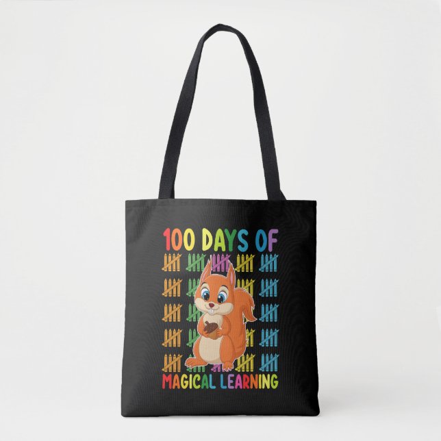 100 Days Of Magical Learning Squirrel School Tote Bag (Front)