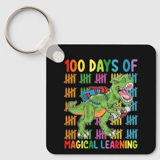100 Days Of Magical Learning T Rex Dinosaur School Key Ring (Front)