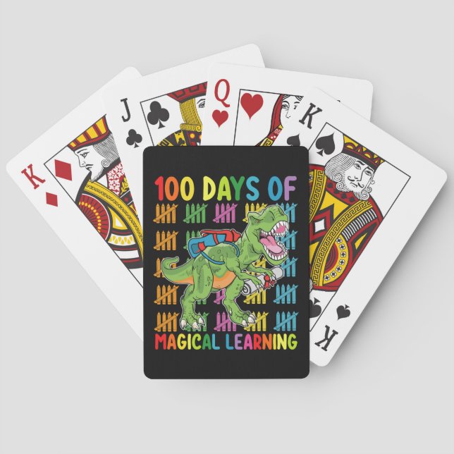 100 Days Of Magical Learning T Rex Dinosaur School Playing Cards (Back)