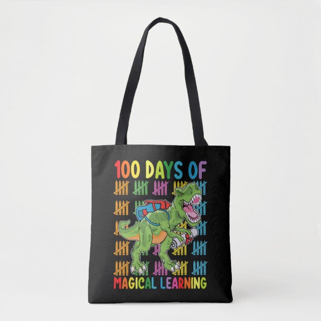 100 Days Of Magical Learning T Rex Dinosaur School Tote Bag (Front)