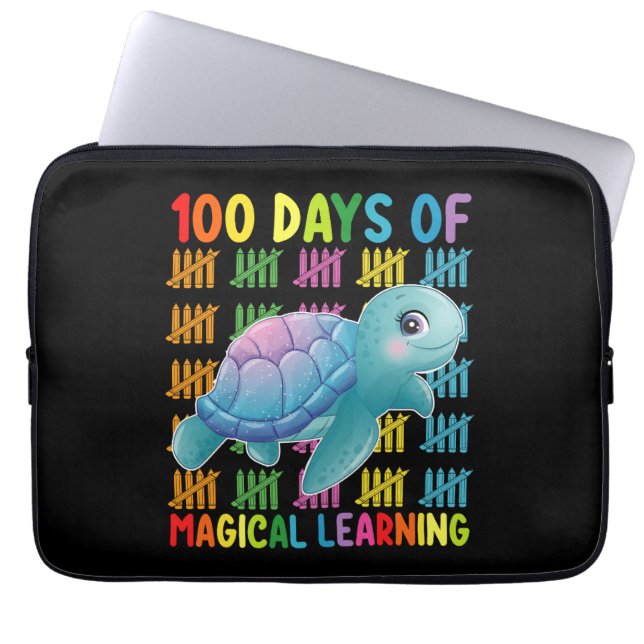 100 Days Of Magical Learning Turtle School Laptop Sleeve (Front)