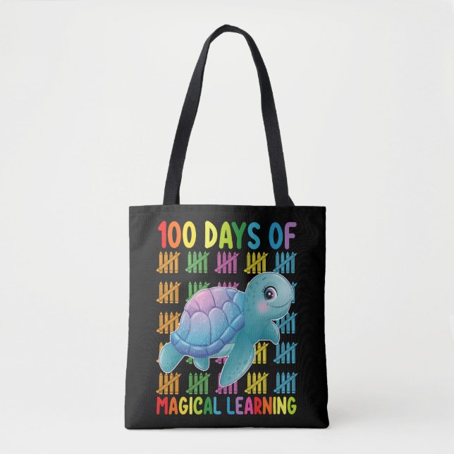 100 Days Of Magical Learning Turtle School Tote Bag (Front)