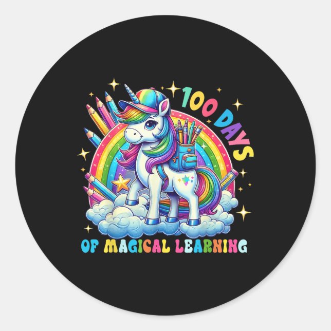 100 Days Of Magical Learning Unicorn 100th Day Classic Round Sticker (Front)