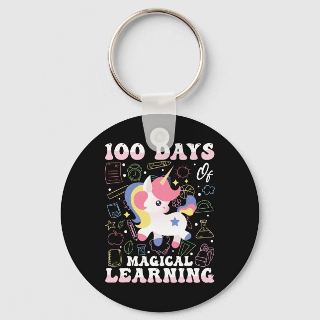 100 Days Of Magical Learning Unicorn Design  Key Ring (Front)