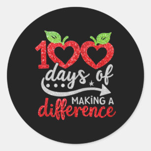 100 Days Of Making A Difference Apple Heart Teache Classic Round Sticker