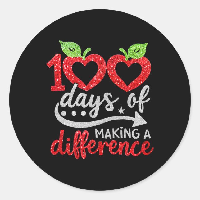 100 Days Of Making A Difference Apple Heart Teache Classic Round Sticker (Front)