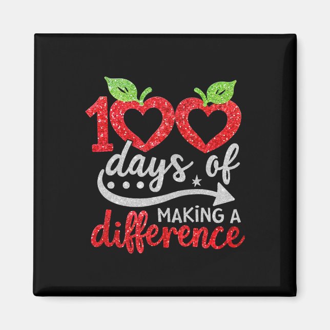 100 Days Of Making A Difference Apple Heart Teache Magnet (Front)