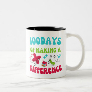 100 Days Of Making A Difference Funny Kids School  Two-Tone Coffee Mug