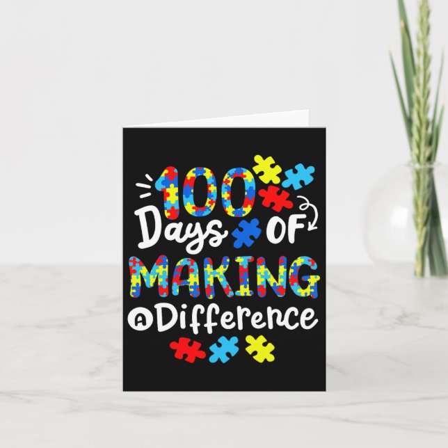 100 Days Of Making A Difference School Kids Autism Card (Front)