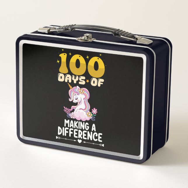 100 Days Of Making A Difference Unicorn School Metal Lunch Box (Front)