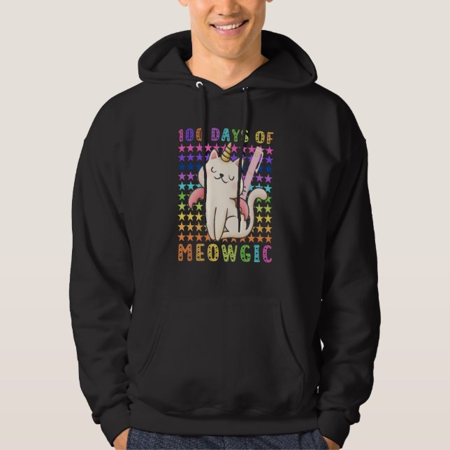 100 days of meowgic 100 days of school unicorn cat hoodie (Front)
