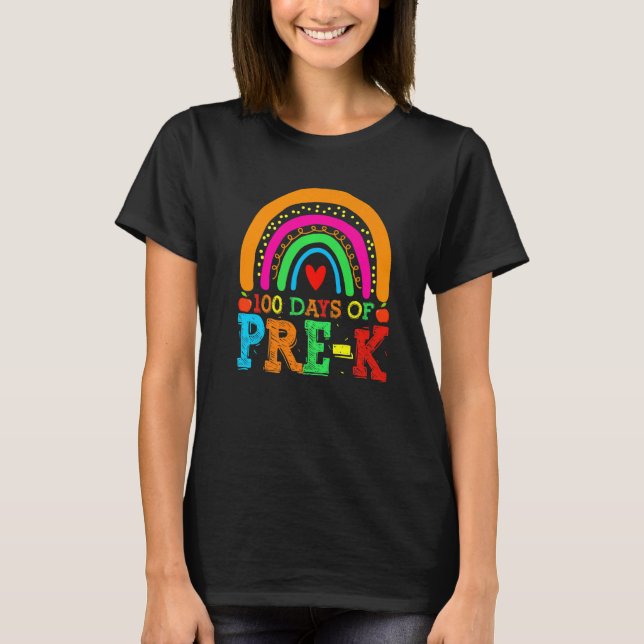100 Days of Pre k Rainbow 100th Day of School T-Shirt (Front)