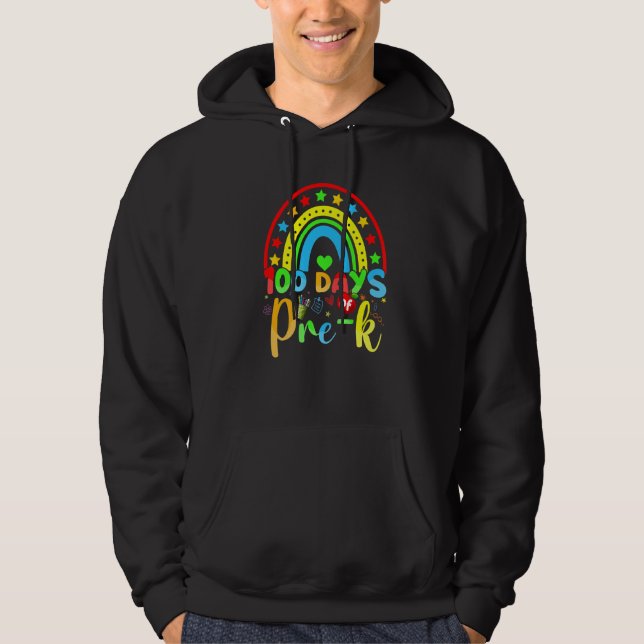 100 Days of Pre k Teacher  100 Days Smarter Rainbo Hoodie (Front)
