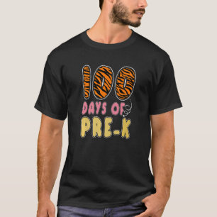 100 Days Of Pre K Tiger Print Teachers Girls 100th T-Shirt