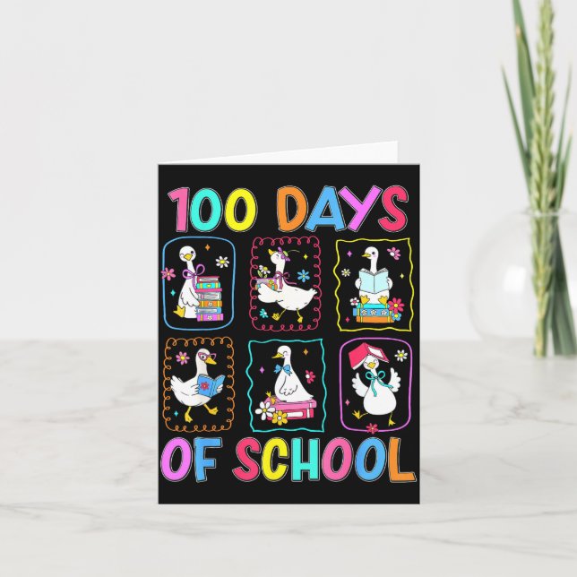 100 Days Of School 100th Day Funny Goose Boys Girl Card (Front)