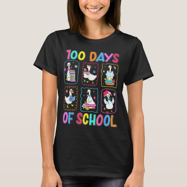 100 Days Of School 100th Day Funny Goose Boys Girl T-Shirt (Front)