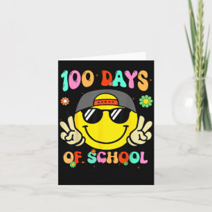 100 Days Of School 100th Day Smile Groovy Face Tea Card